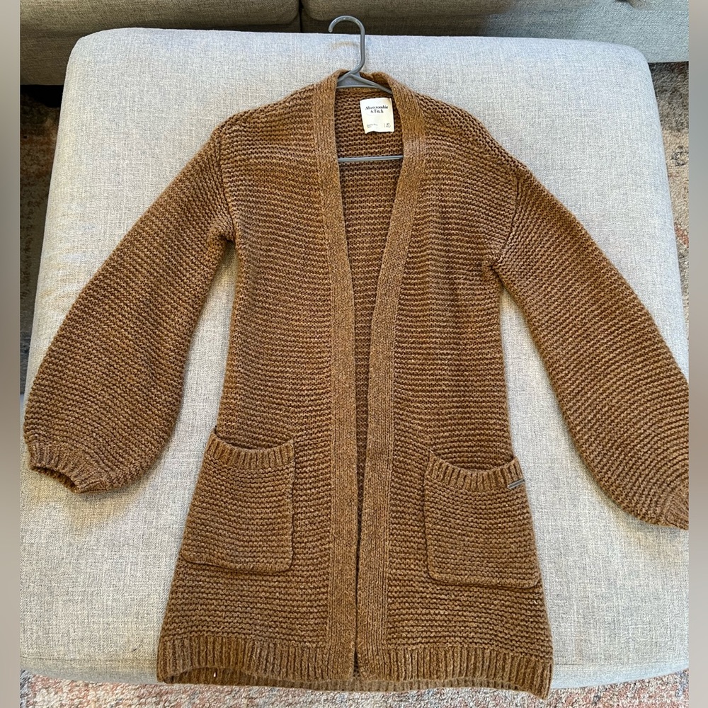 Abercrombie cable knit puff sleeve cardigan burnt orange/terracotta size XS